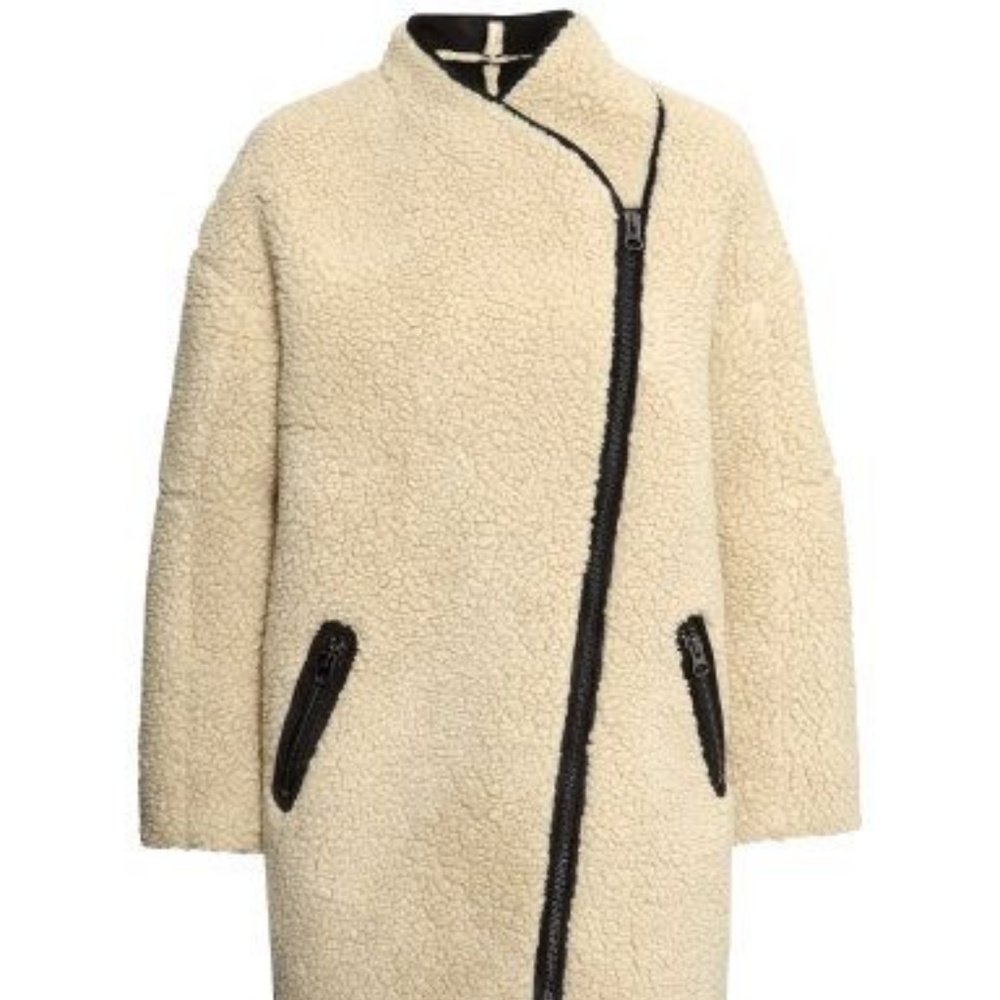 H&M Beige Faux Shearling Teddy Sheepskin Coat